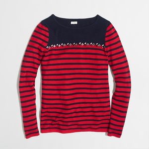 SOLD J.Crew| WOOL Breton-Striped Sweater with Gems